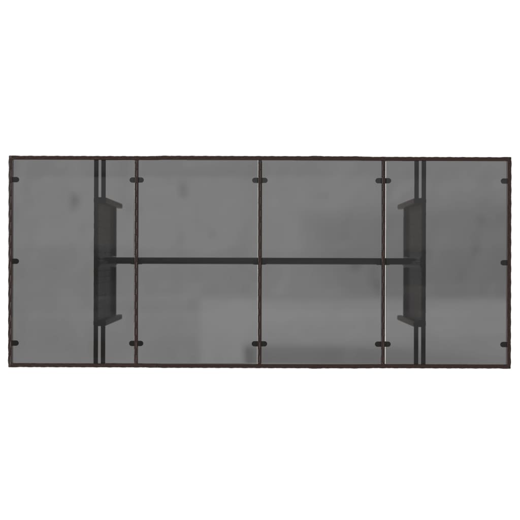 Garden Table with Glass Top Brown Poly Rattan | Brown colour