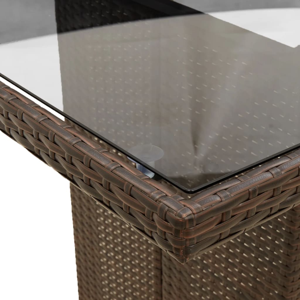 Garden Table with Glass Top Brown Poly Rattan, Brown colour