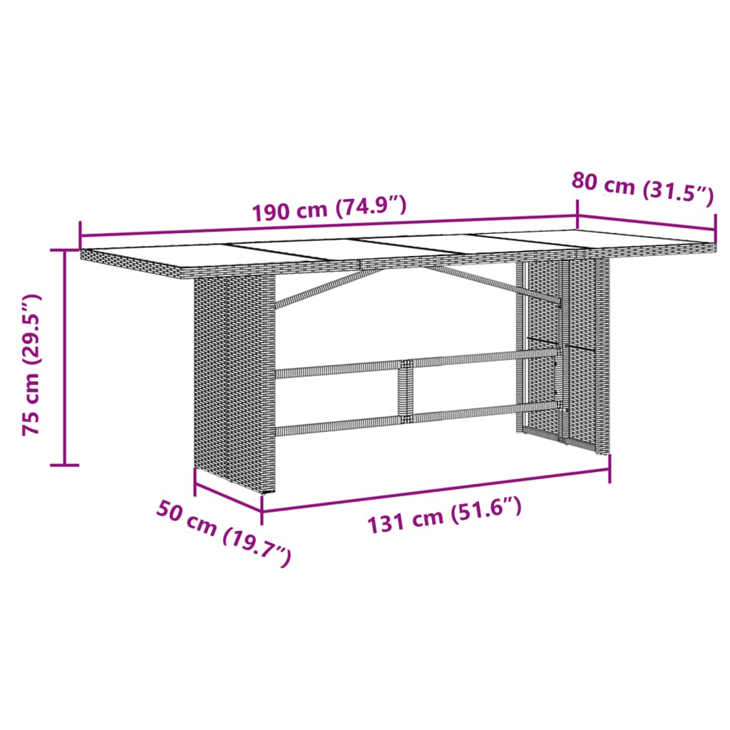 Garden Table with Glass Top Brown Poly Rattan, Glass finish