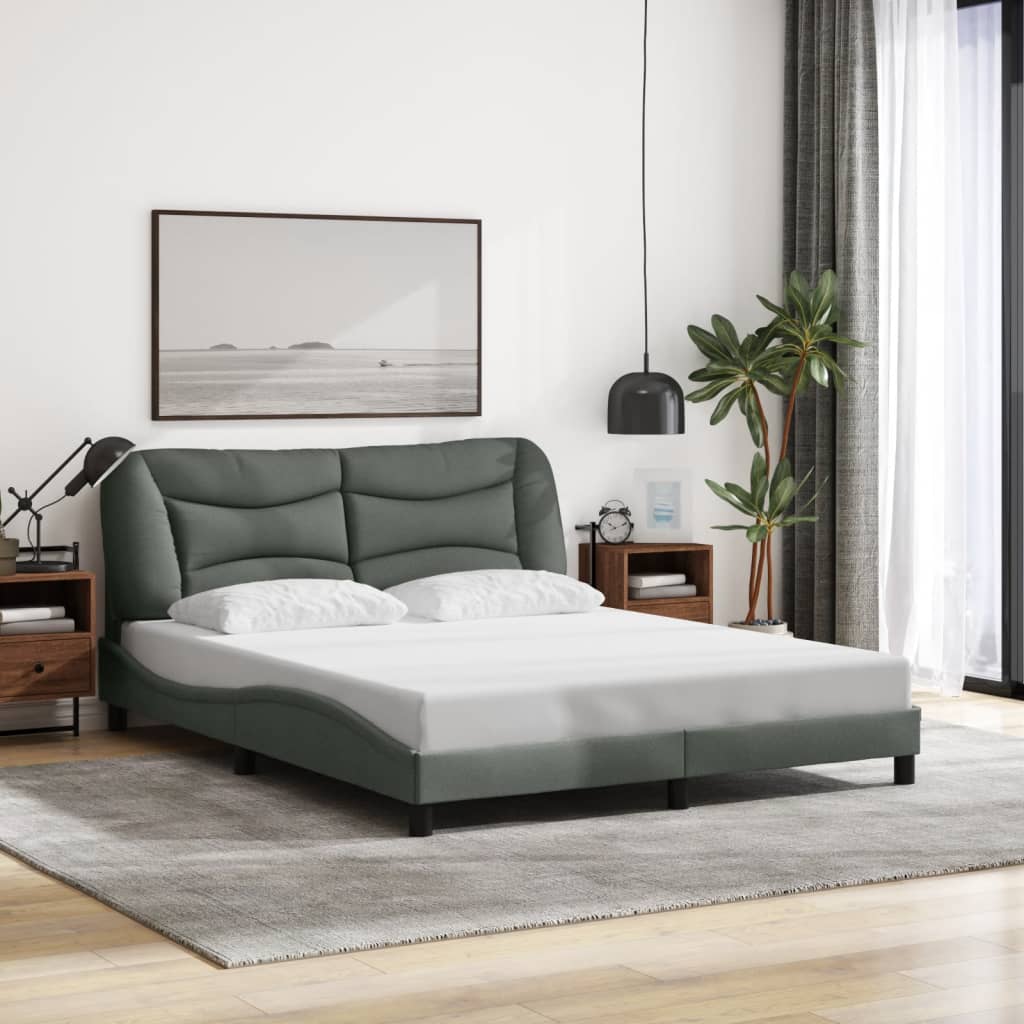 Queen Size Fabric Bed Frame with Headboard Dark Grey\Black