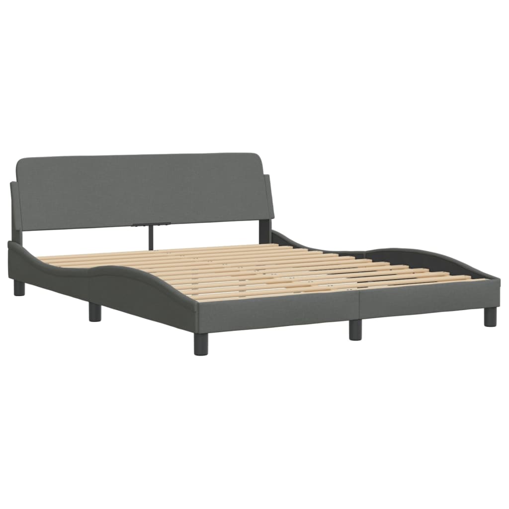 Queen Size Fabric Bed Frame with Headboard Dark Grey\Black