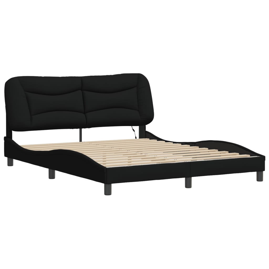Queen Size Fabric Bed Frame with LED Lights Black/Grey
