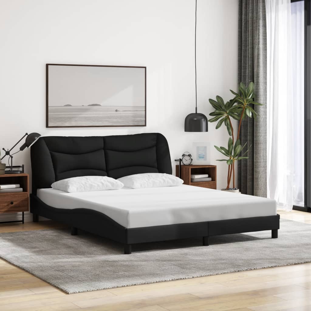 Queen Size Fabric Bed Frame with LED Lights Black/Grey