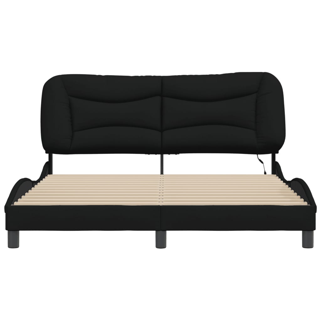 Queen Size Fabric Bed Frame with LED Lights Black/Grey
