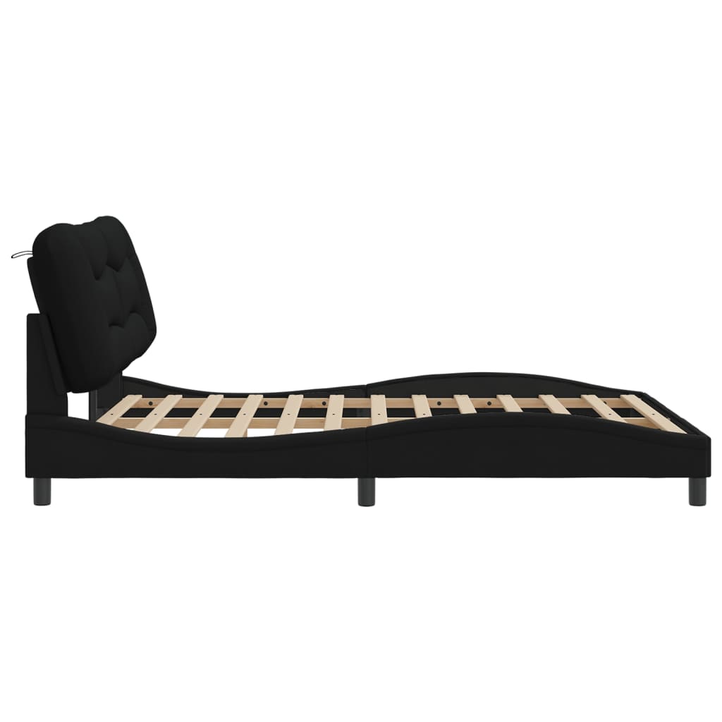 Queen Size Fabric Bed Frame with LED Lights Black/Grey