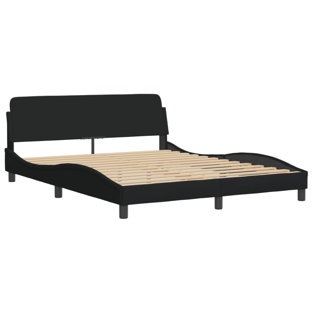 Queen Size Fabric Bed Frame with LED Lights Black/Grey