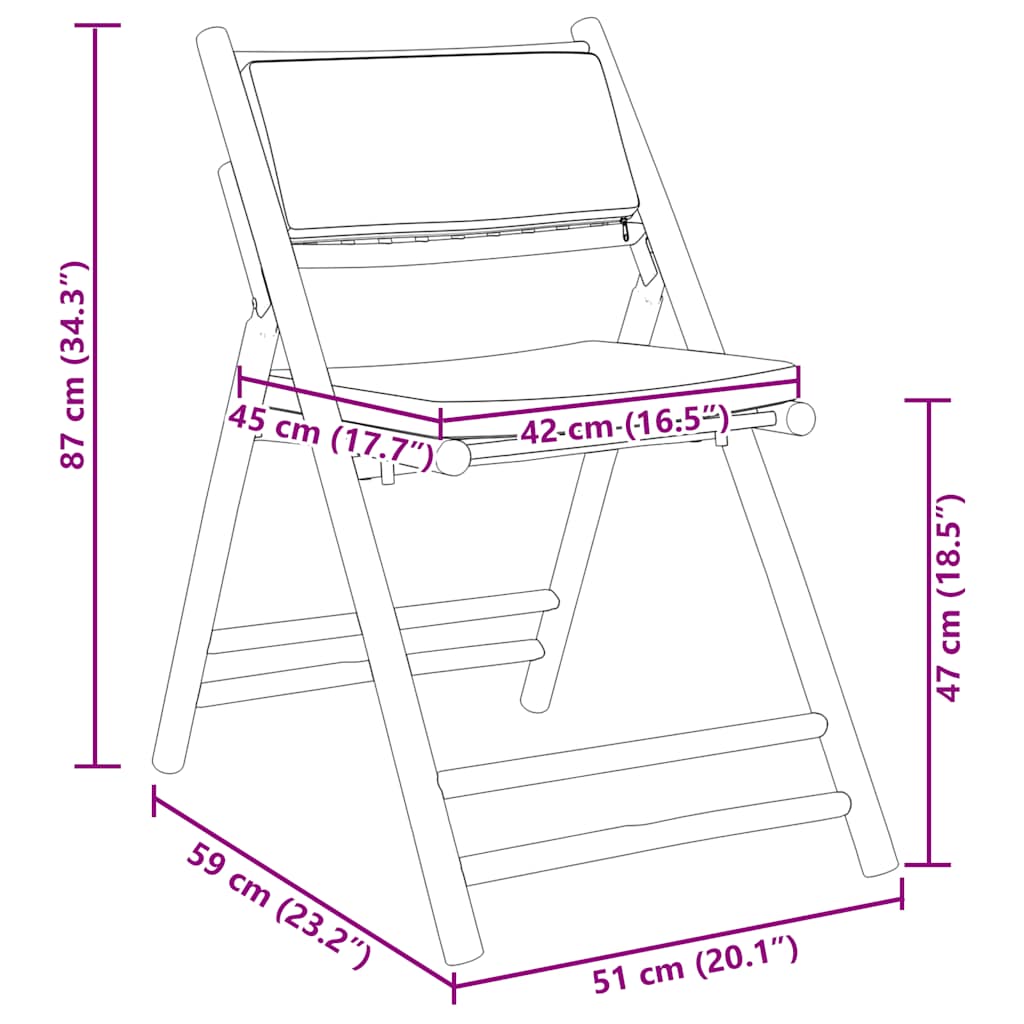 2 Piece Folding Bistro Chairs with Cream White Cushions Bamboo
