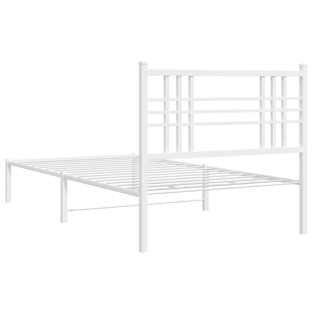 Modern Metal Bed Frame with Headboard White King Single Size