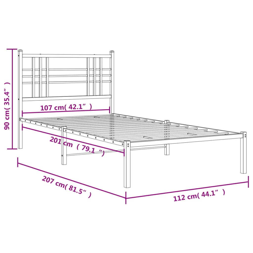 Modern Metal Bed Frame with Headboard White King Single Size