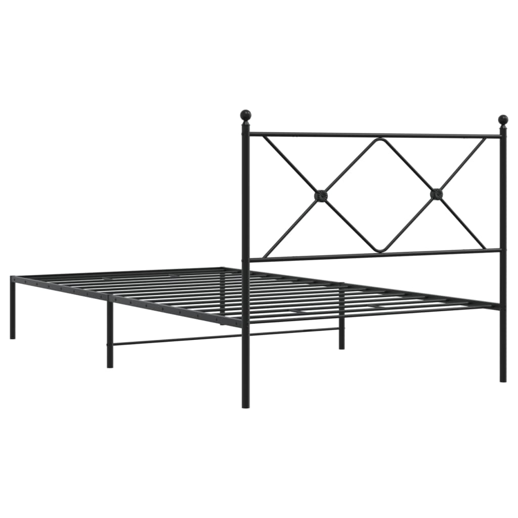 Metal Bed Frame with Headboard Black King Single Size