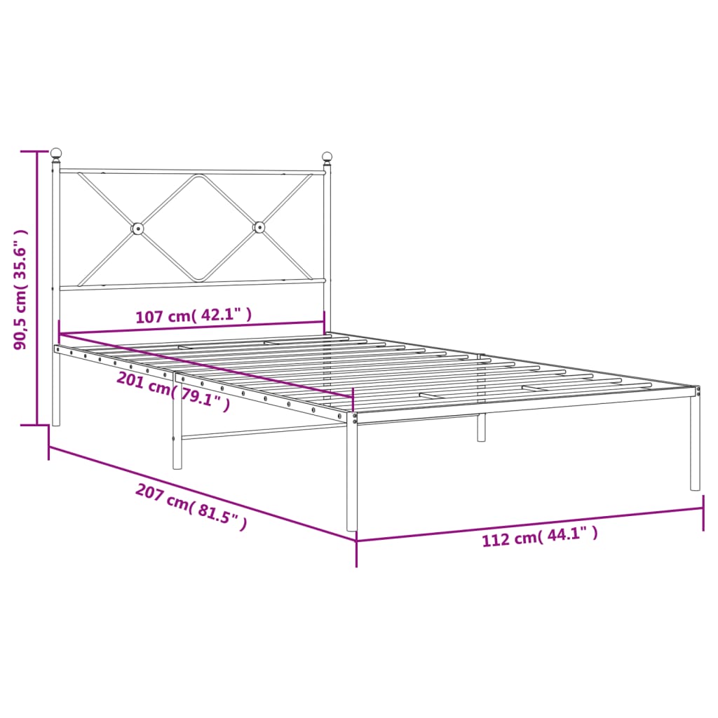 Metal Bed Frame with Headboard Black King Single Size