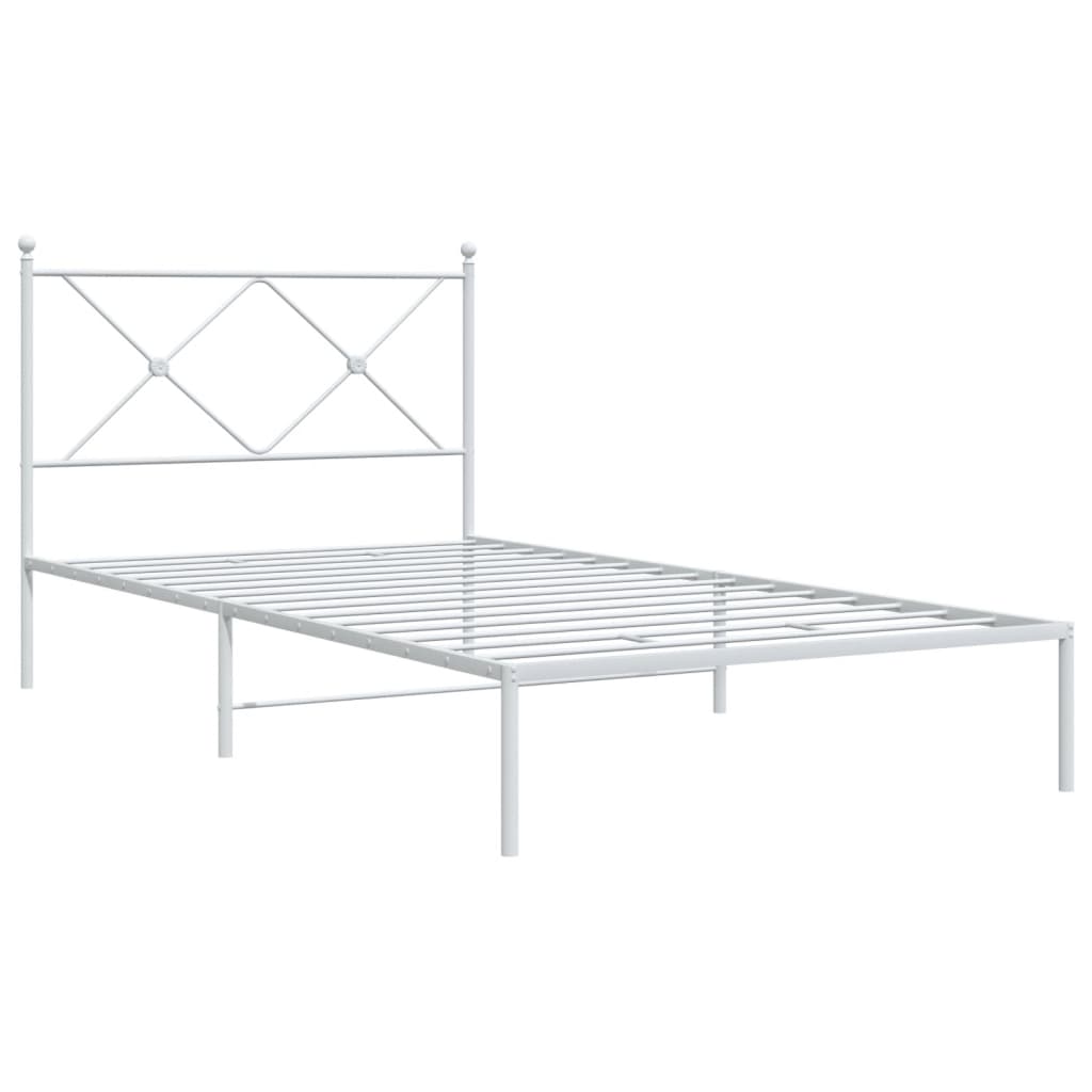 Metal Bed Frame with Headboard White - King Single Size