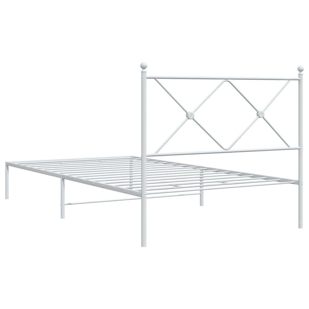 Metal Bed Frame with Headboard White - King Single Size