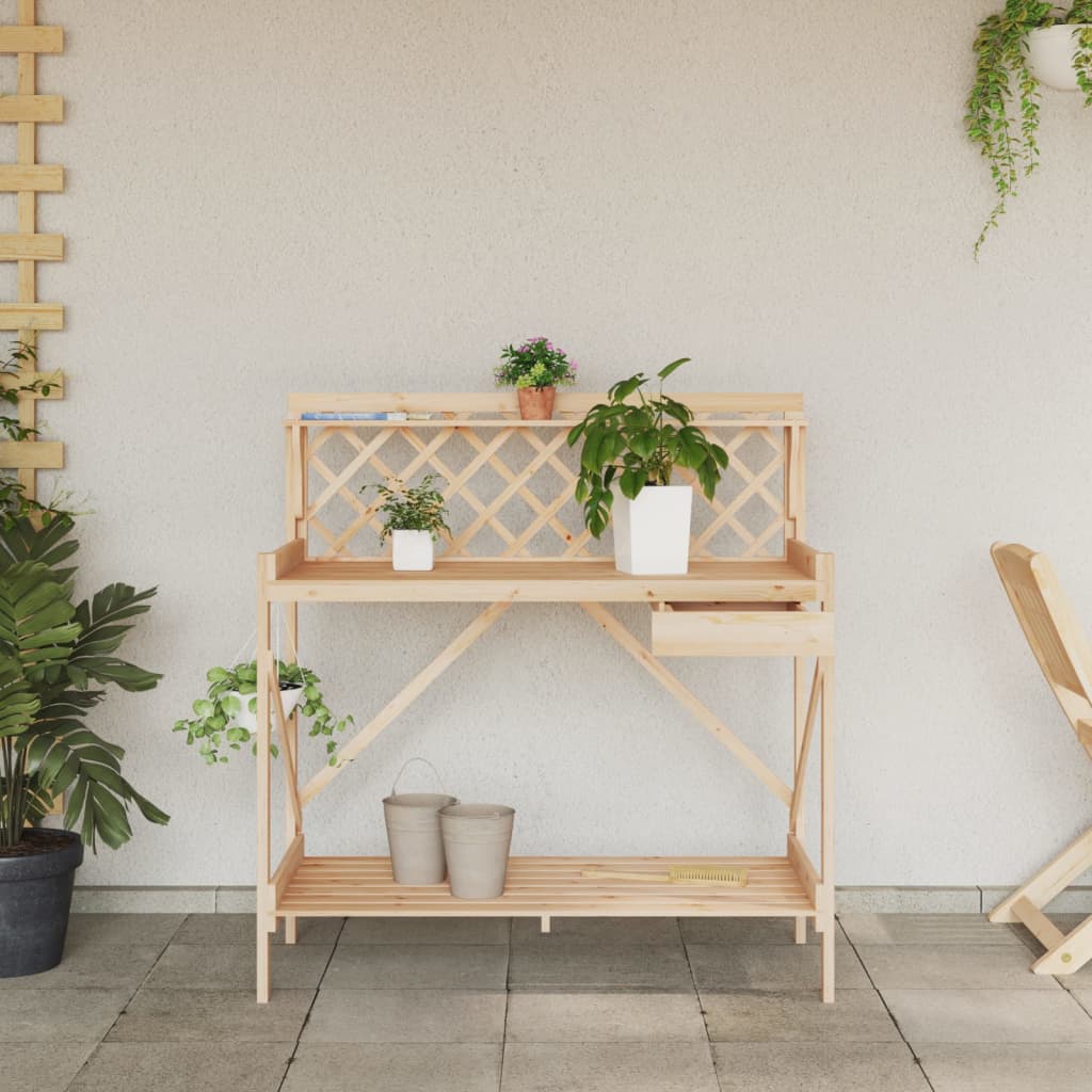 Potting Bench with Trellis Solid Wood Fir | Plant Stands