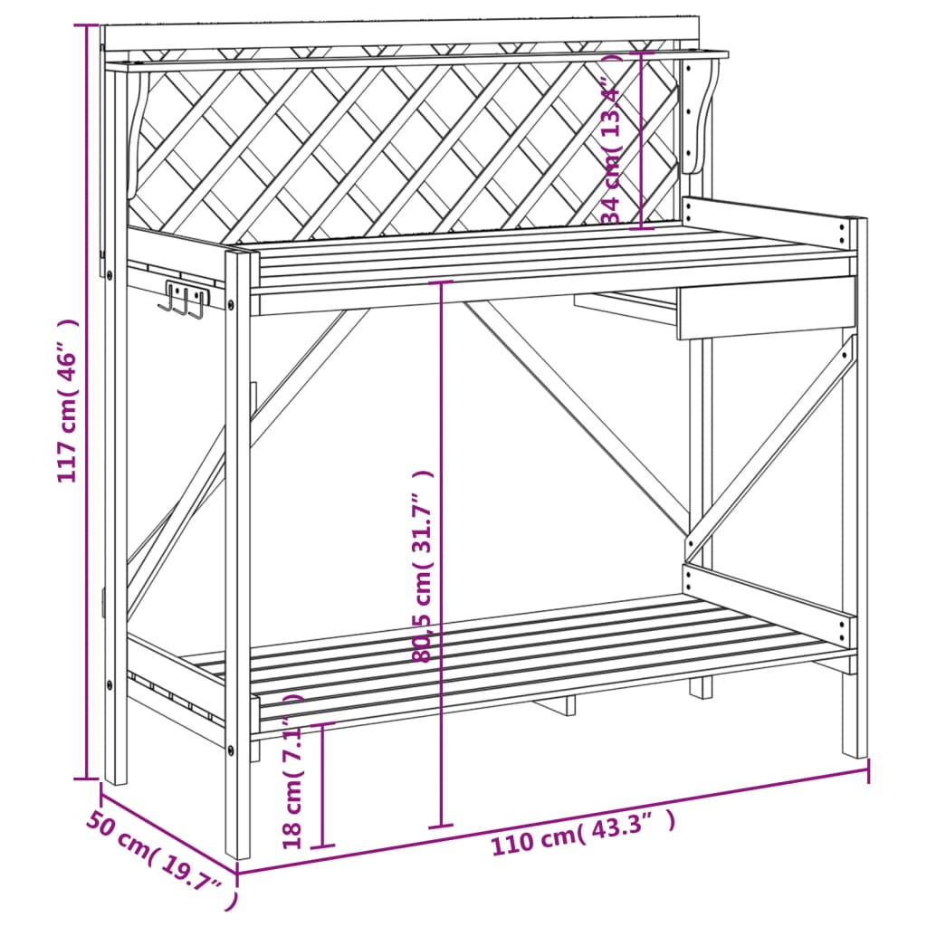Potting Bench with Trellis Solid Wood Fir with Wood finish