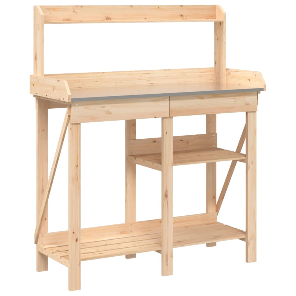 Plant Stands - Potting Bench with Shelves Solid Wood Fir