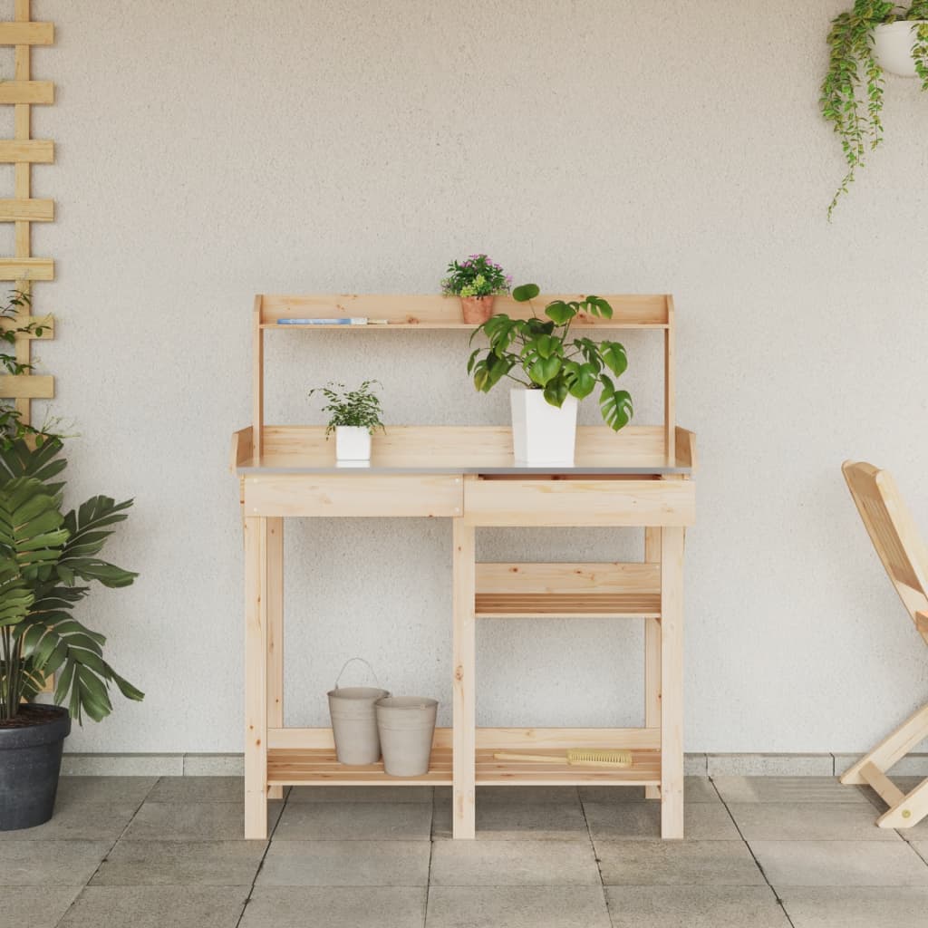 Potting Bench with Shelves Solid Wood Fir | Plant Stands