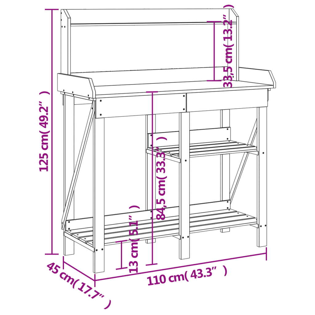 Potting Bench with Shelves Solid Wood Fir with Wood finish