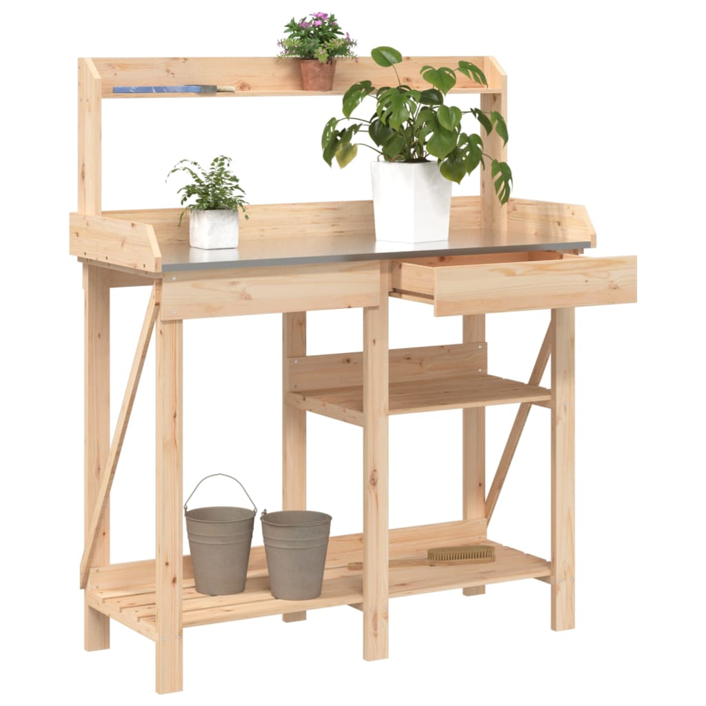 Wood finish - Potting Bench with Shelves Solid Wood Fir