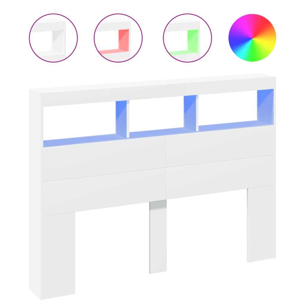 LED Headboard Cabinet 140cm White | Simpledeals