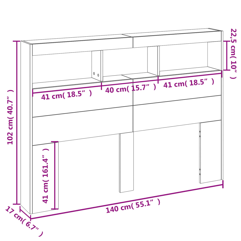 LED Headboard Cabinet 140cm White | Simpledeals