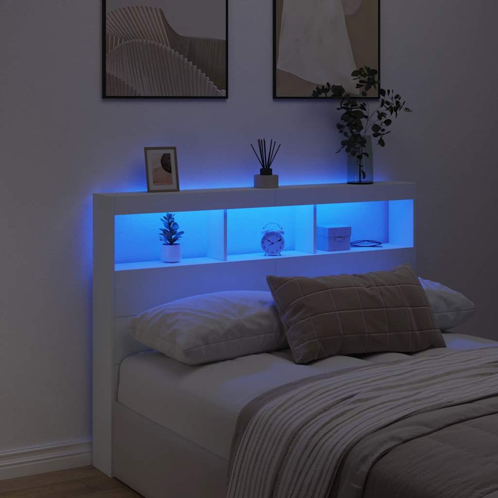 LED Headboard Cabinet 140cm White | Simpledeals
