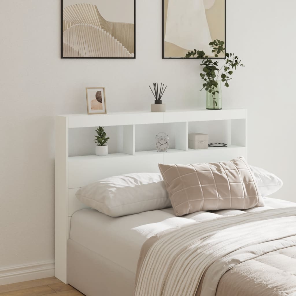 LED Headboard Cabinet 140cm White | Simpledeals