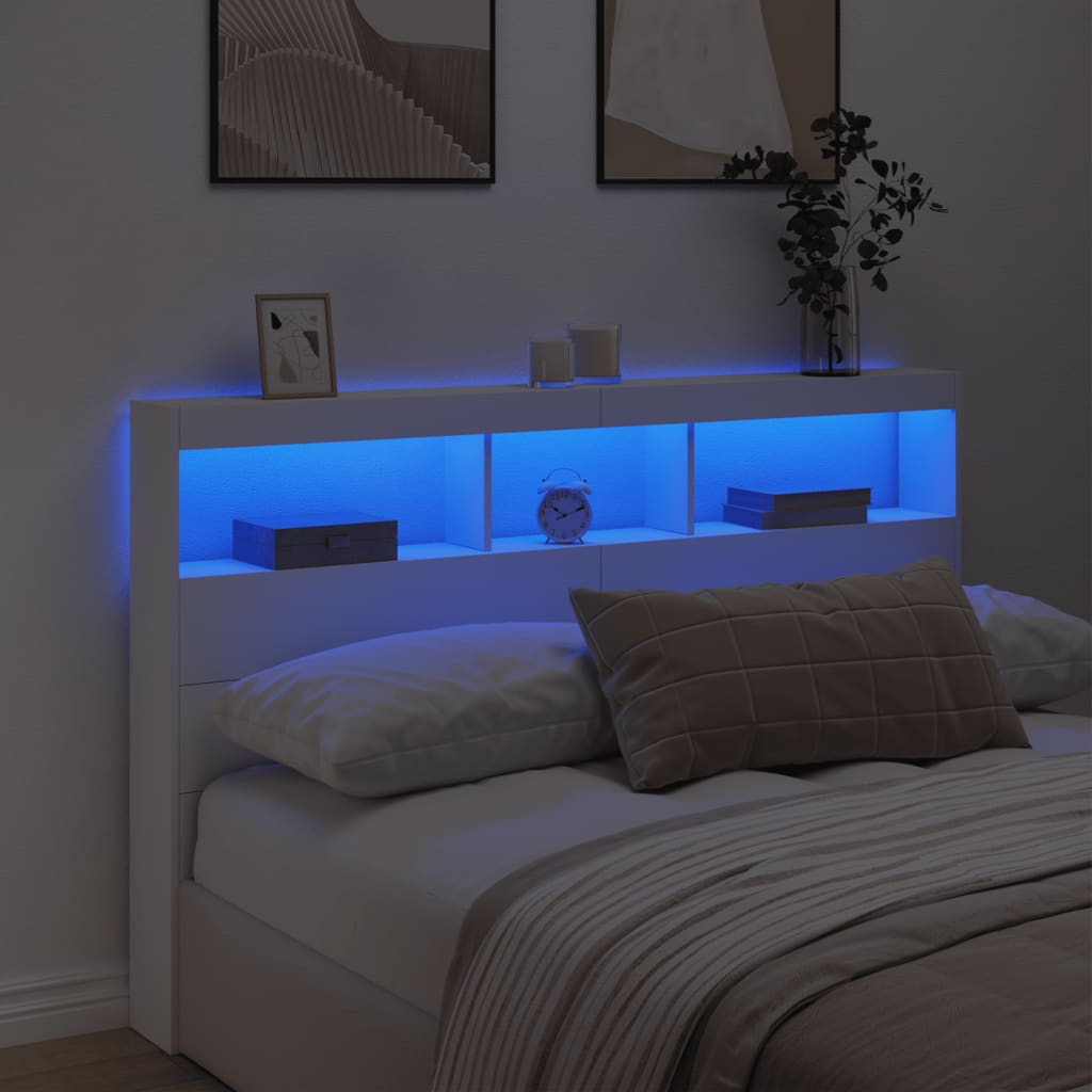 LED Headboard Cabinet White 160cm | Simpledeals