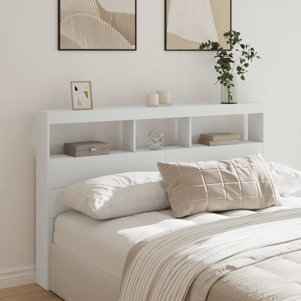 LED Headboard Cabinet White 160cm | Simpledeals