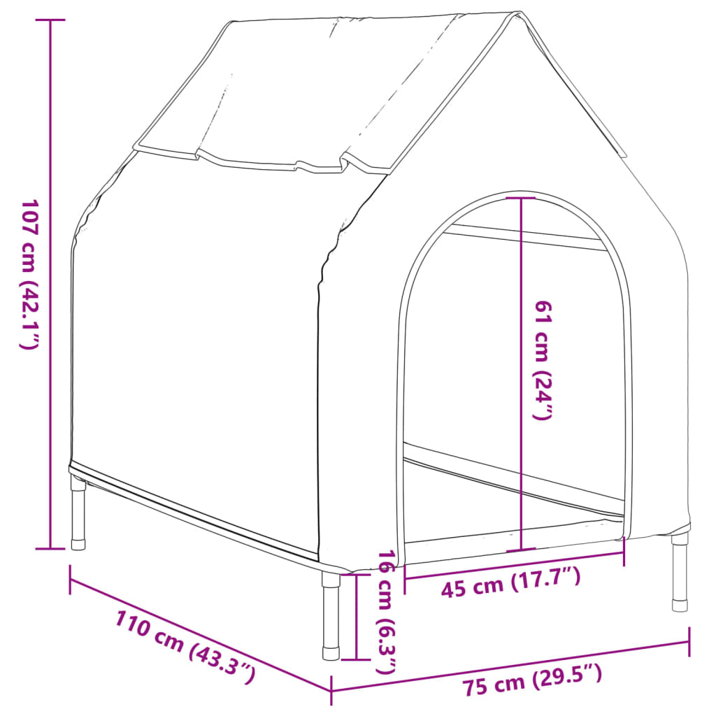 Dog House Anthracite Oxford Fabric and Steel - Fabric finish