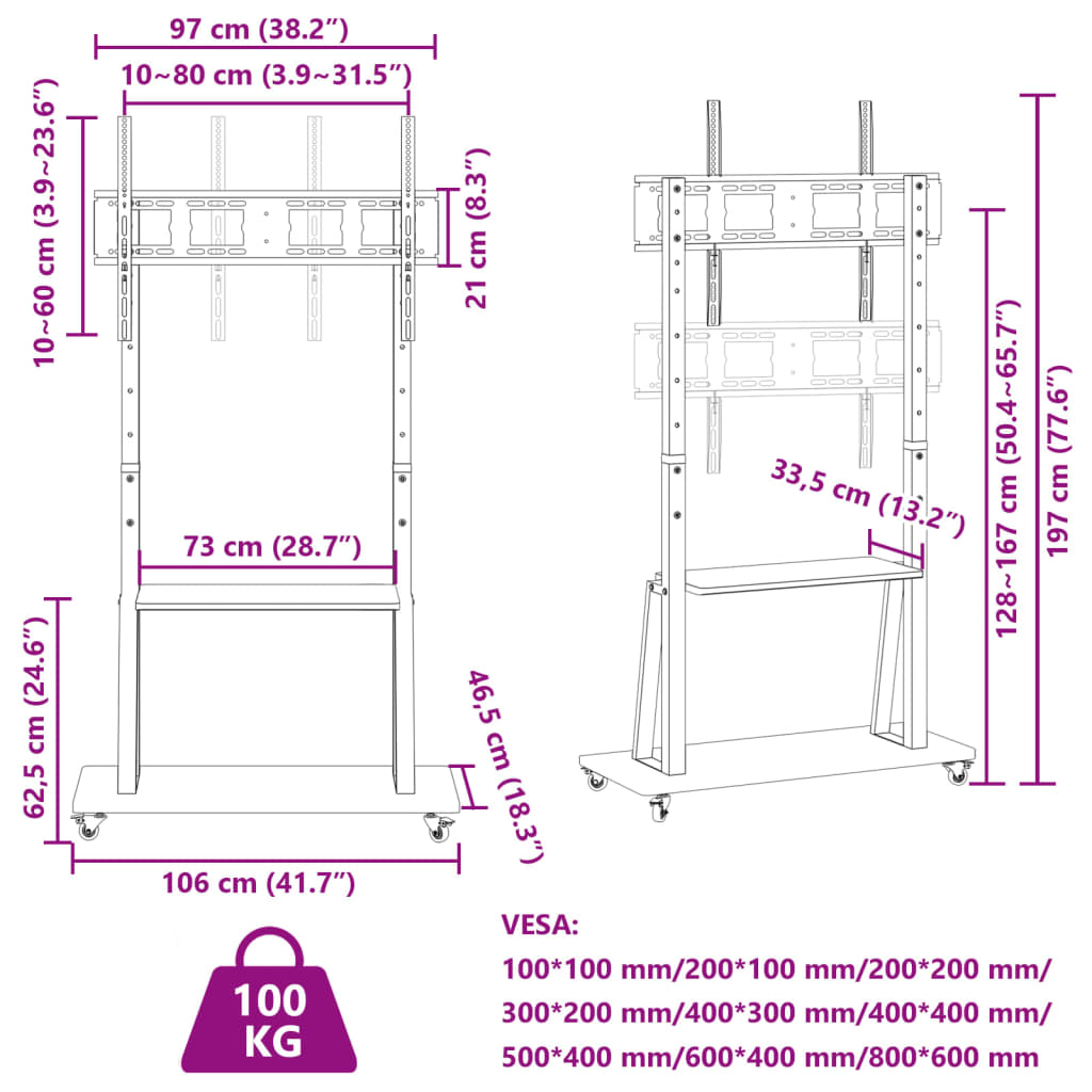 Rolling TV Stand 32-90 Inch 100kg VESA Mount | Simpledeals