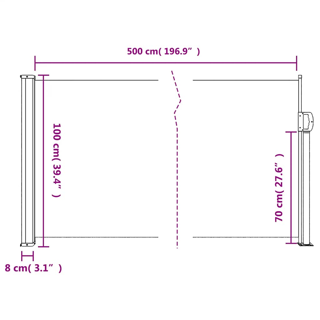 Retractable Side Awning 100x500cm Anthracite | Simpledeals