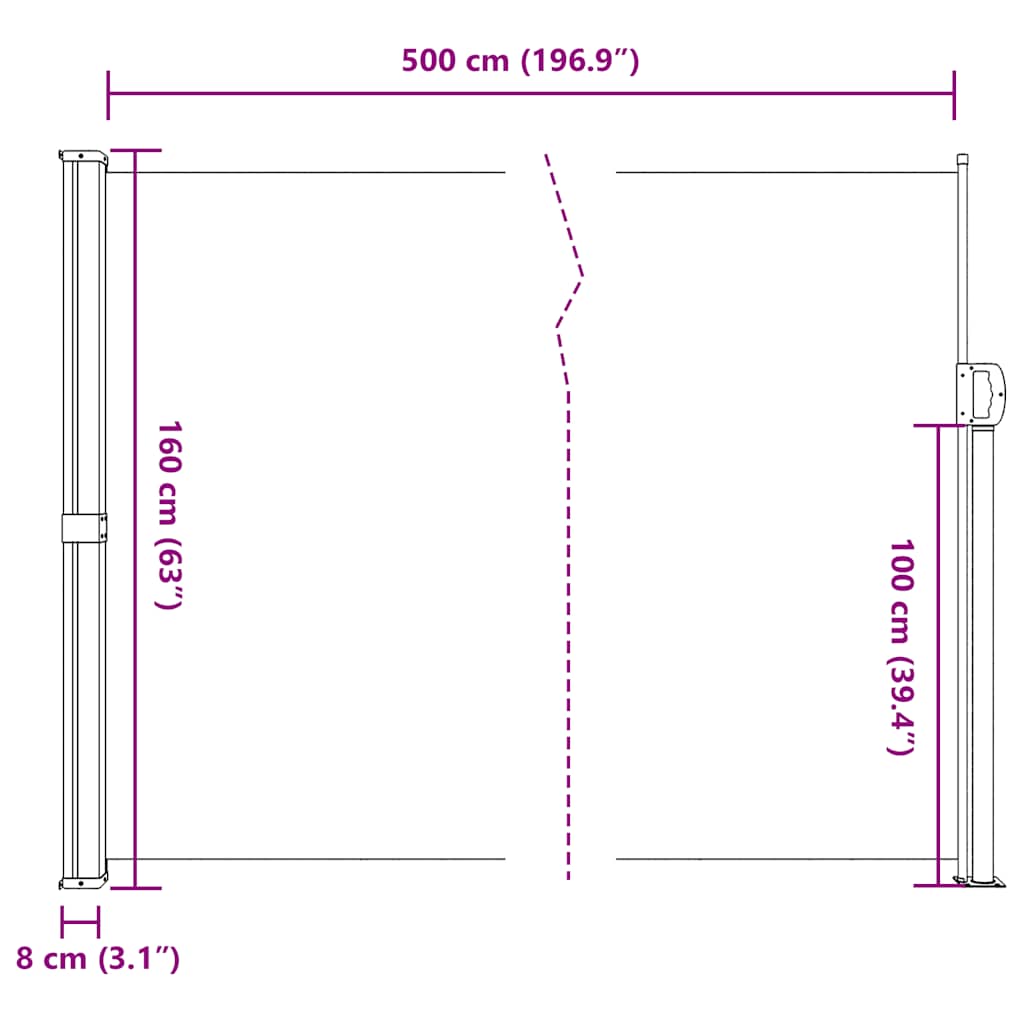 Retractable Side Awning 160x500cm Anthracite | Simpledeals