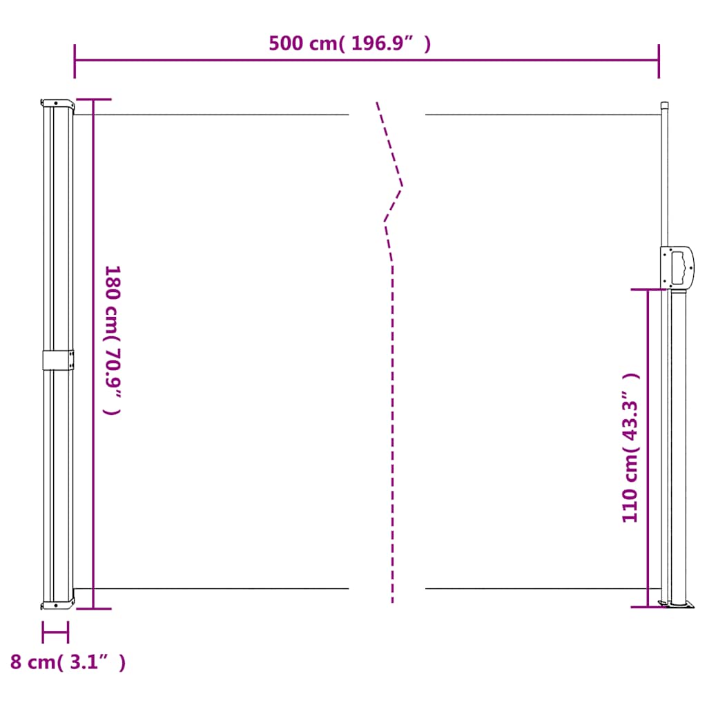 Retractable Side Awning Privacy Screen 180x500cm | Simpledeals