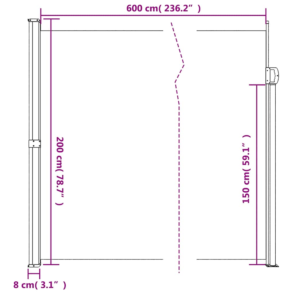 Retractable Side Awning 200x600cm Black | Simpledeals