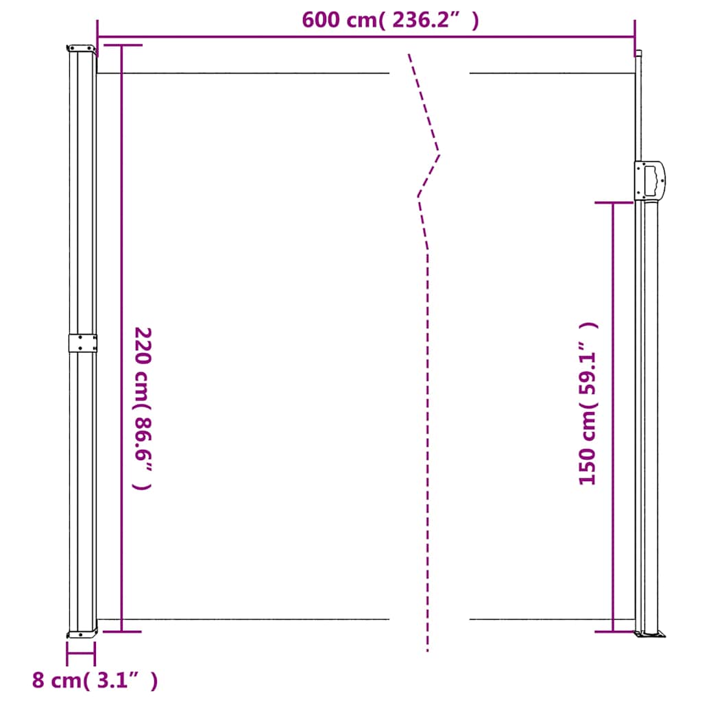 Retractable Side Awning 220x600cm Anthracite | Simpledeals
