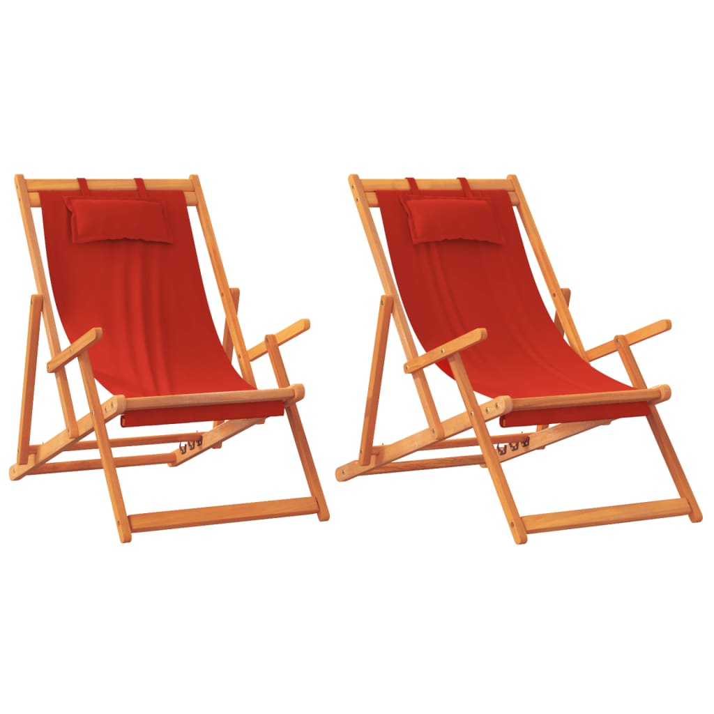 2 Pcs - Folding Beach Chairs 2 pcs Red Fabric