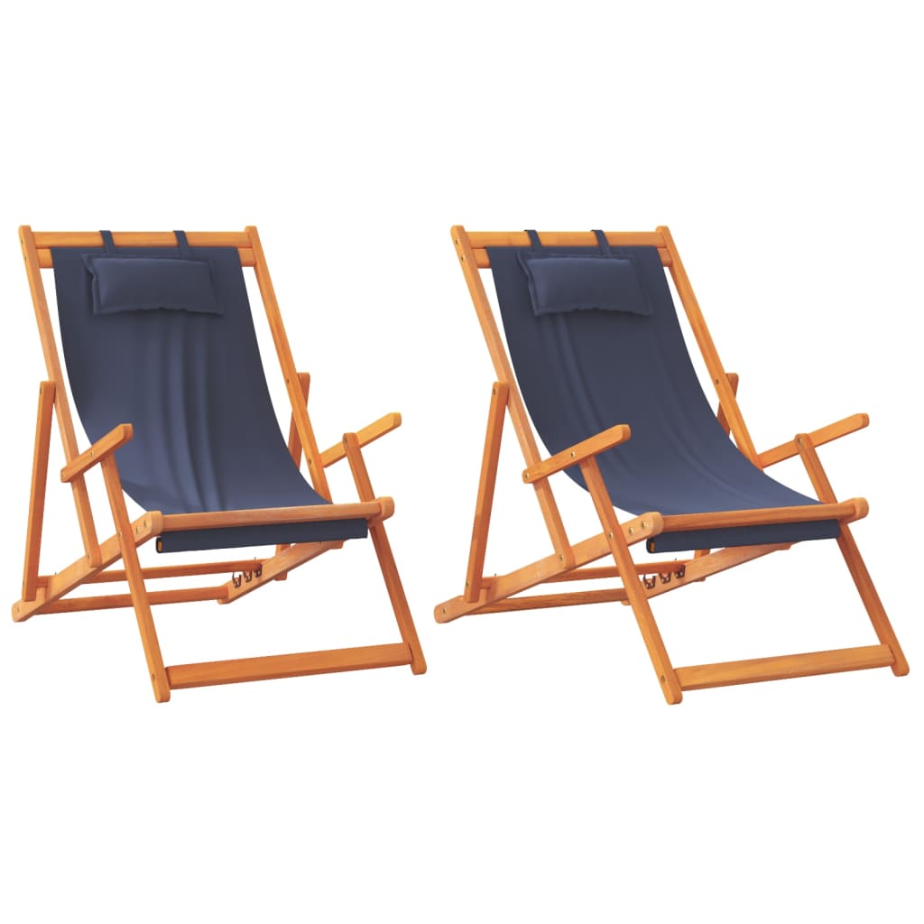 2 Pcs - Folding Beach Chairs 2 pcs Blue Fabric