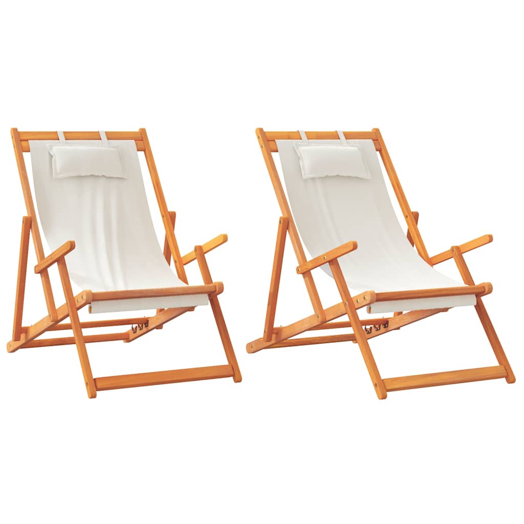 2 Pcs - Folding Beach Chairs 2 pcs Cream Fabric