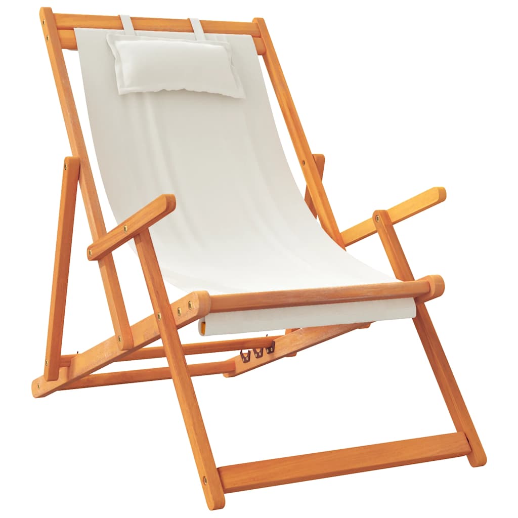 Folding Beach Chairs 2 pcs Cream Fabric | Cream colour