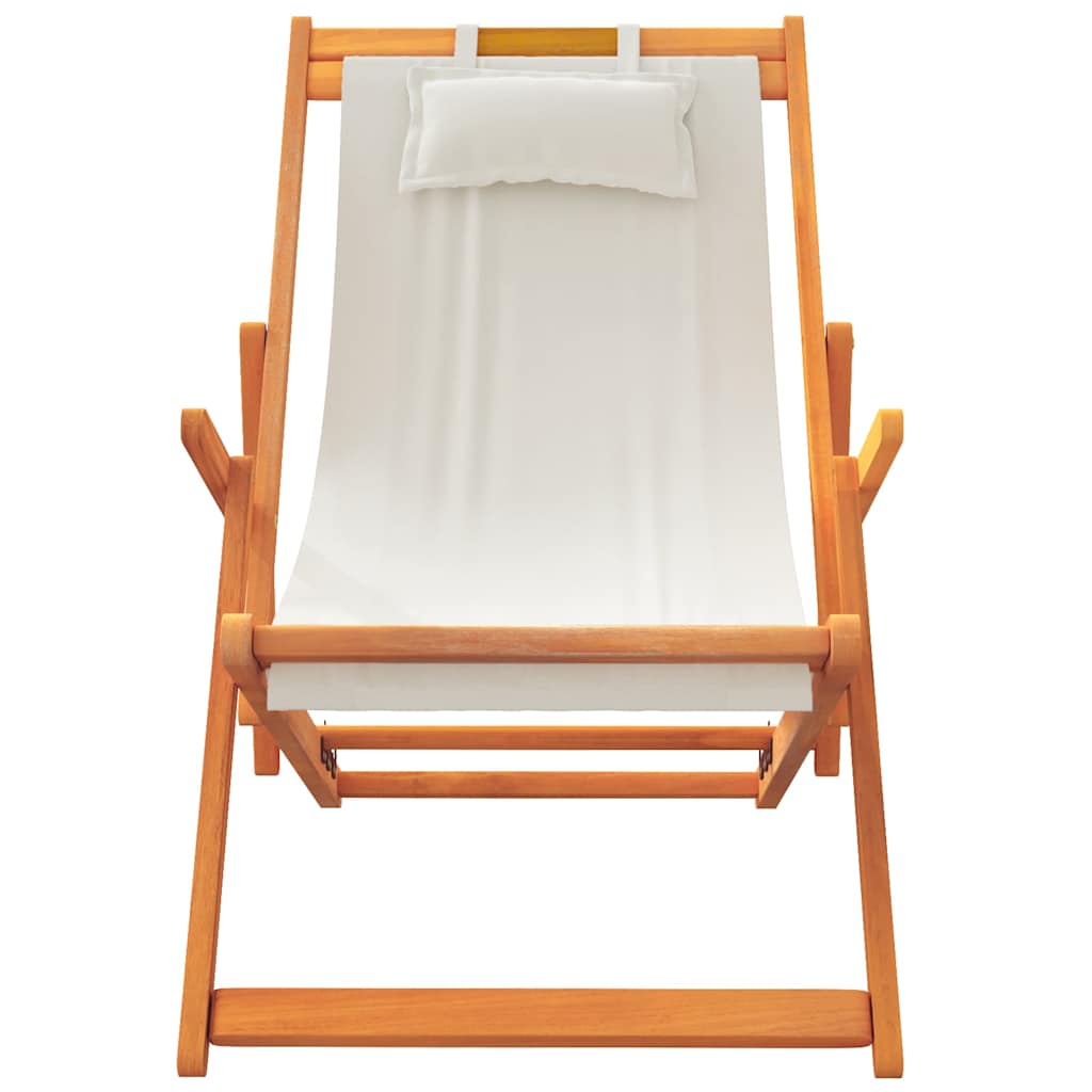 Folding Beach Chairs 2 pcs Cream Fabric, Fabric finish