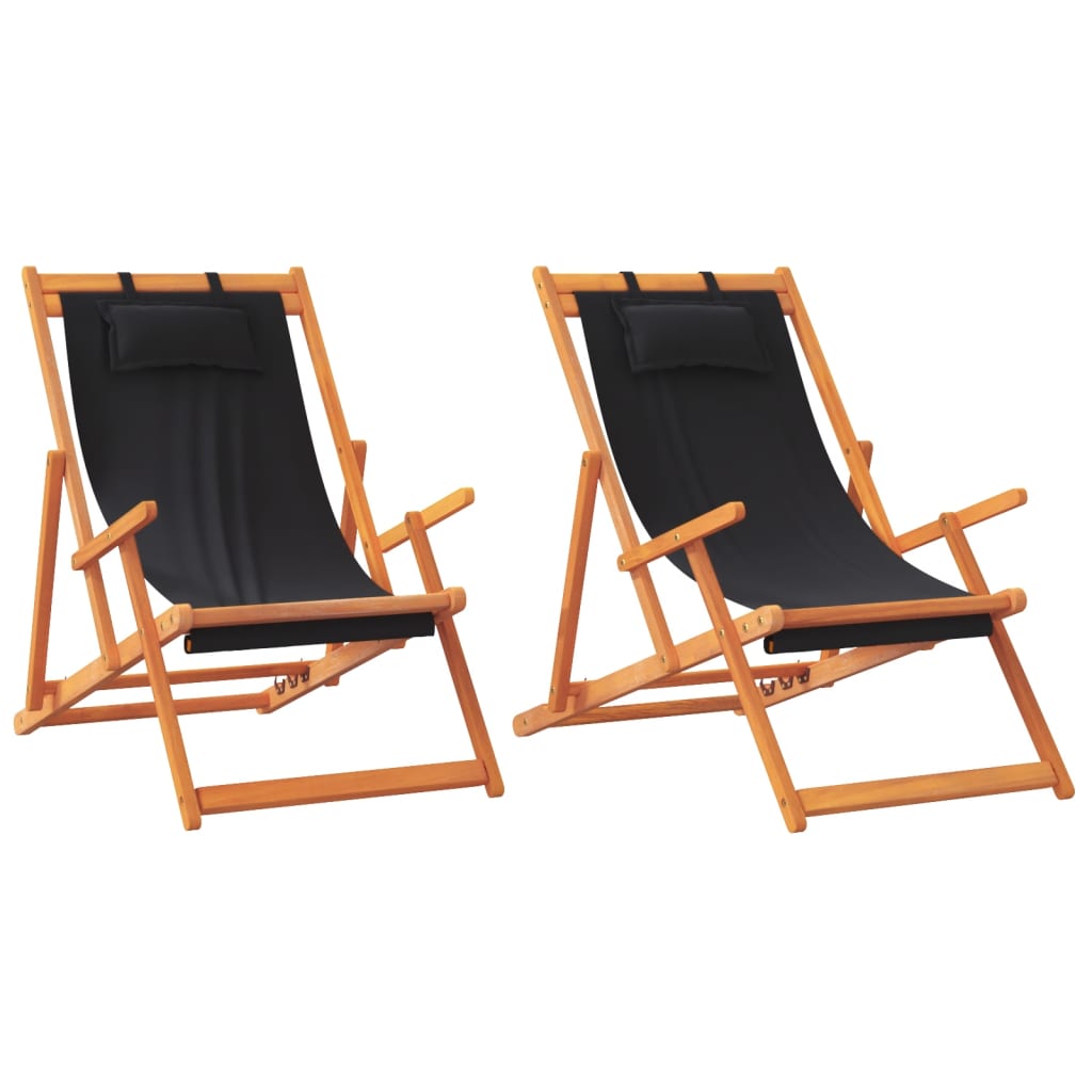 2 Pcs - Folding Beach Chairs 2 pcs Black Fabric