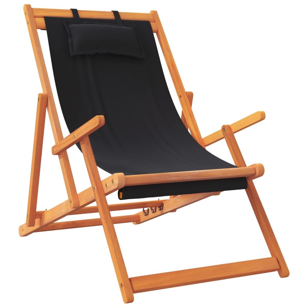 Folding Beach Chairs 2 pcs Black Fabric | Black colour
