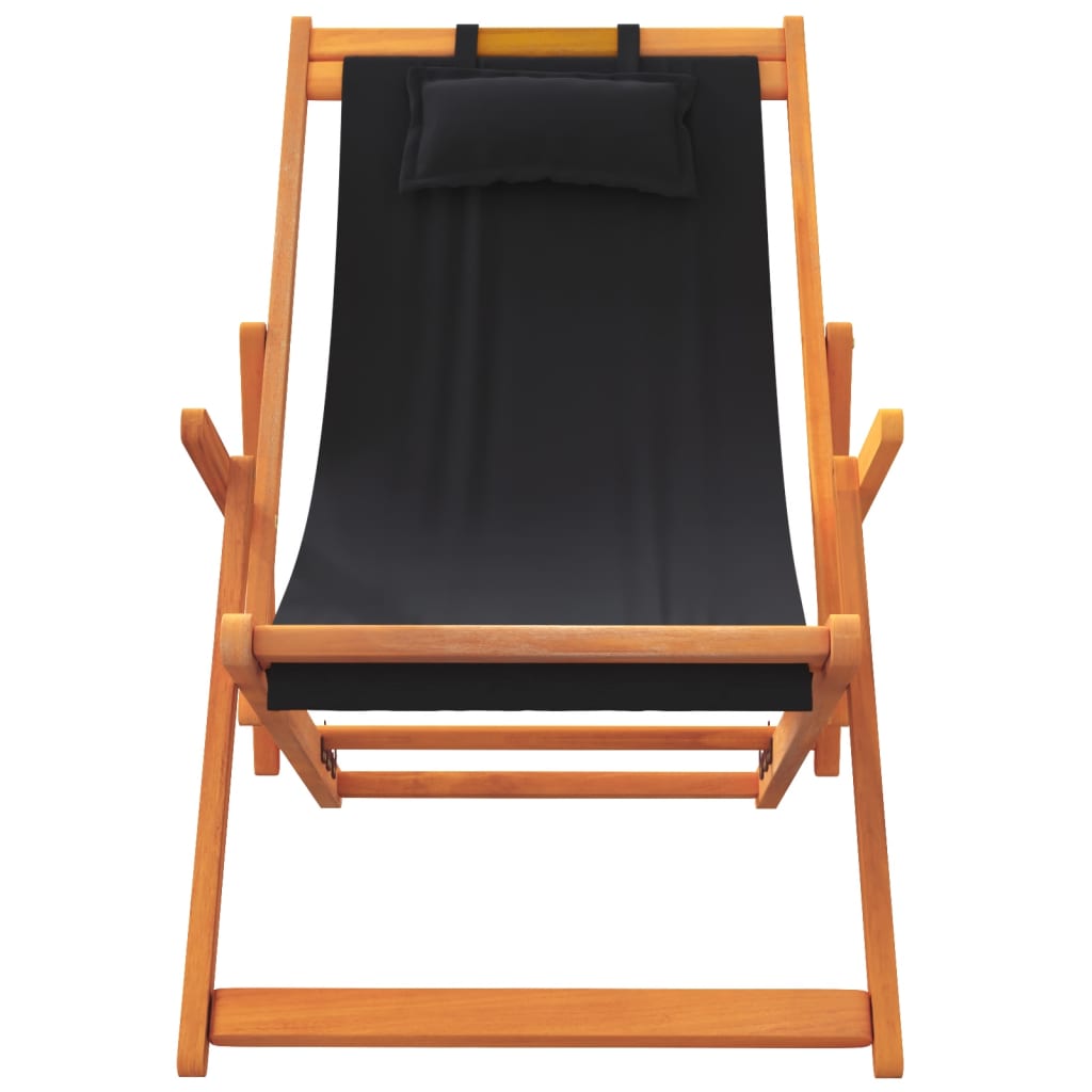 Folding Beach Chairs 2 pcs Black Fabric, Fabric finish