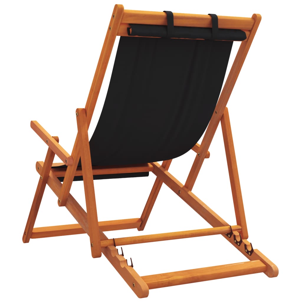 Black colour - Folding Beach Chairs 2 pcs Black Fabric