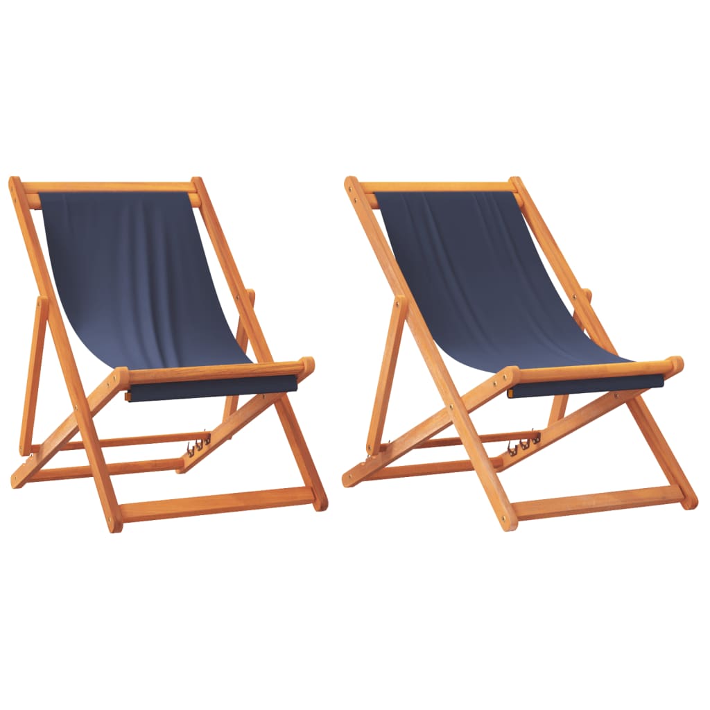 2 Pcs - Folding Beach Chairs 2 pcs Blue - Fabric