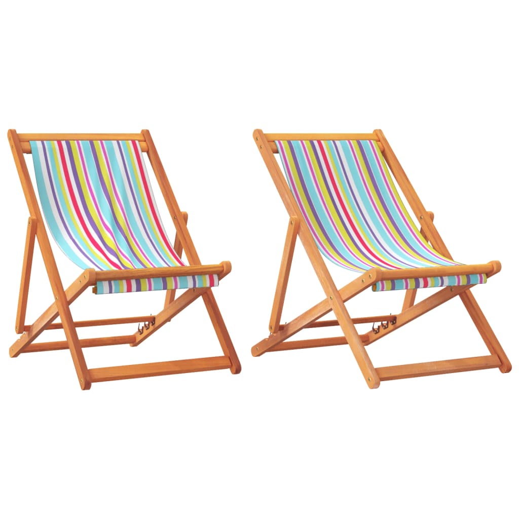 2 Pcs - Folding Beach Chairs 2 pcs Multicolour - Fabric