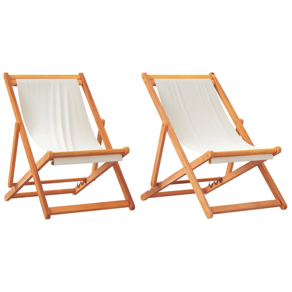 2 Pcs - Folding Beach Chairs 2 pcs Cream White Fabric