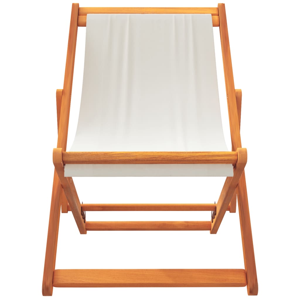 Folding Beach Chairs 2 pcs Cream White Fabric, Fabric finish