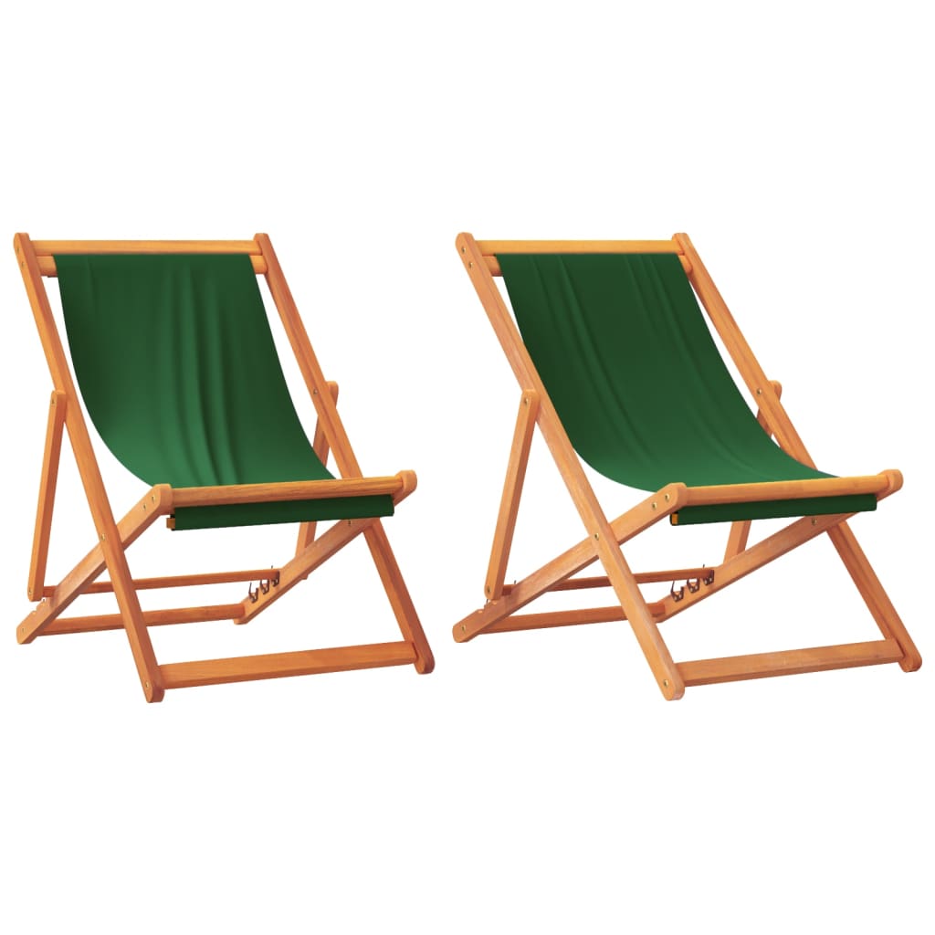 2 Pcs - Folding Beach Chairs 2 pcs Green Fabric